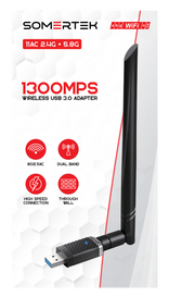 Somertek USB Dual Band WiFi Wireless Dongle with Antenna