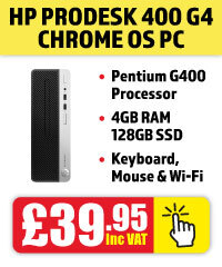 HP ProDesk 400 G4 Intel Pentium Chrome Flex OS PC with WiFi Dongle, Keyboard & Mouse only £39.95