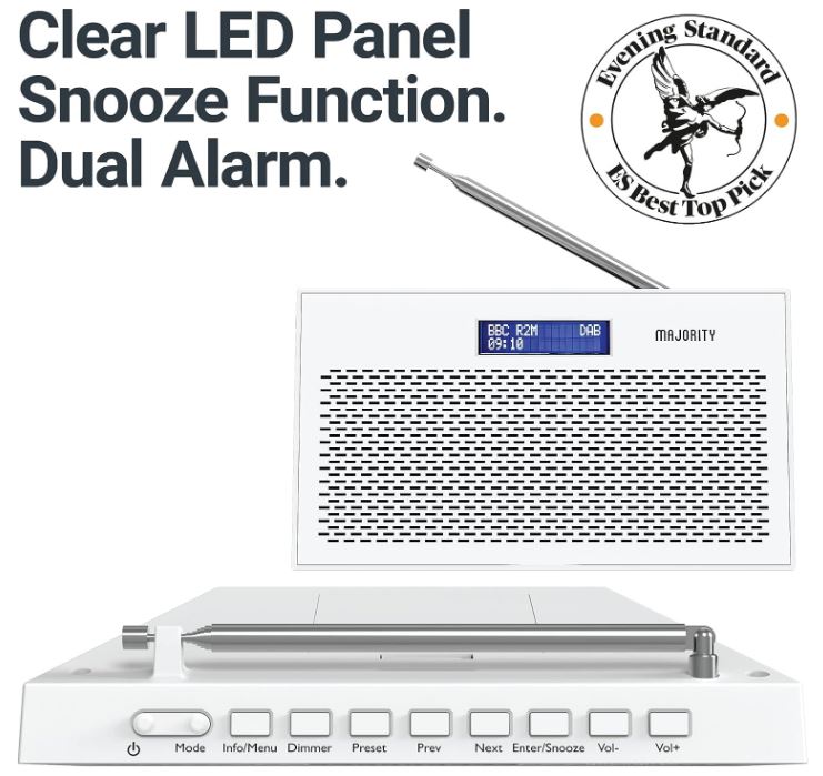 Majority Histon II DAB / DAB+ FM Portable/Travel Radio Alarm Clock ...