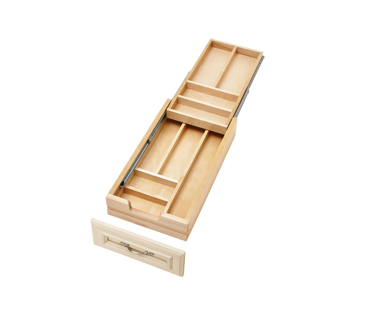 4WTCD-15HSC-1 - Wood Two-Tiered Drawer Organizer w/Blum Undermount  Soft-Close Slides for 15 Base Cabinet - Natural Maple - Express Kitchens