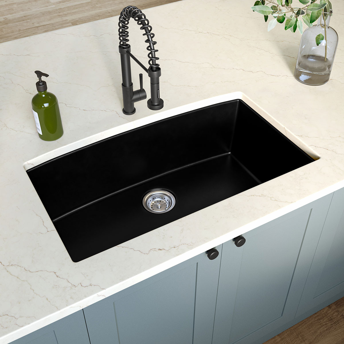 OCCULTUS ブラックメタル　BLACKL SIN-QTZ-SINBWL-3219-BLK - UNDERMOUNT BLACK QUARTZ SINGLE BOWL 3219