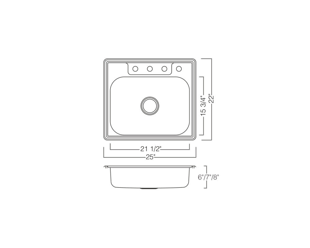 KST25228B-3 - 25X22X8 Drop-In Top Mount Stainless Steel Single