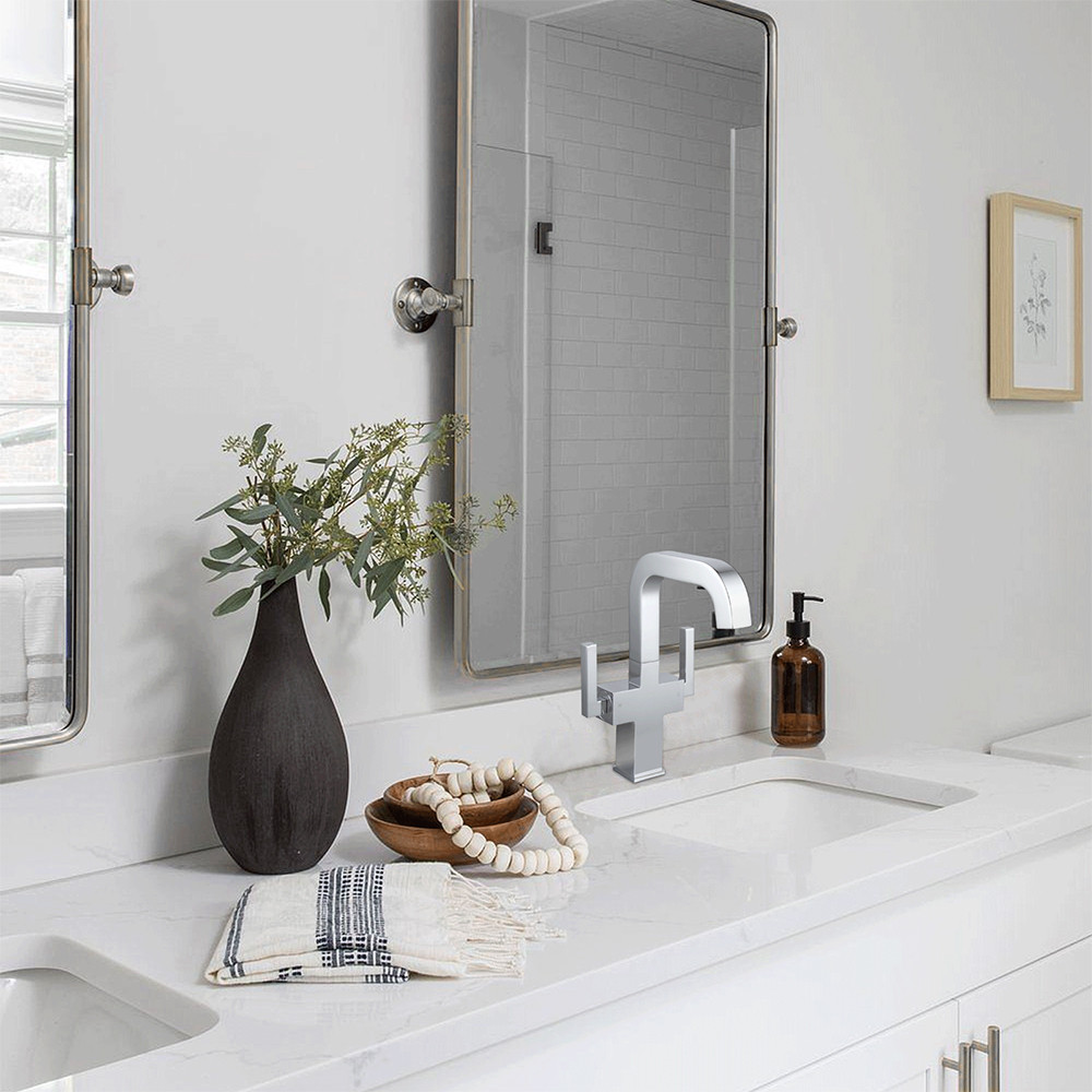 KSB1216C - Two Handles Bathroom Sink Faucet with Pop Up Drain