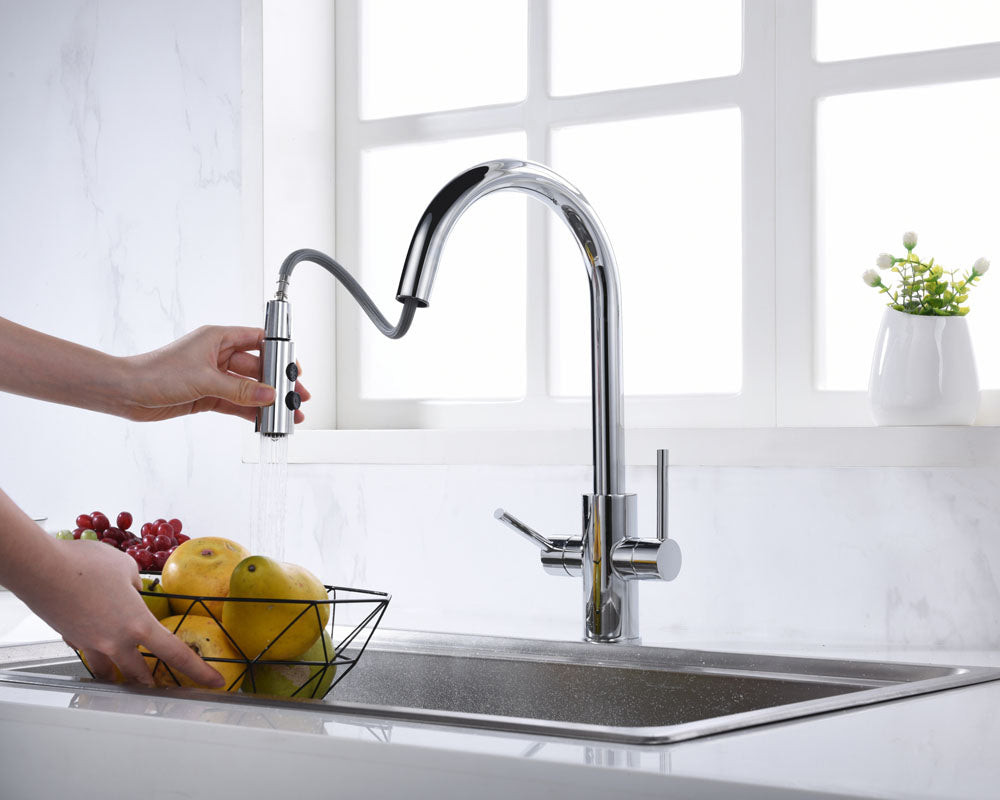 KSK1218C - Two Handles Pull-Down One Hole Kitchen Faucet – KSK1218