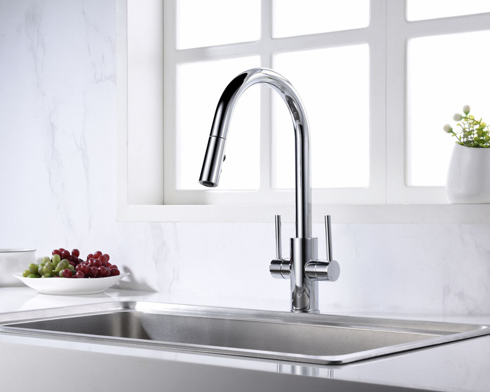 KSK1218C - Two Handles Pull-Down One Hole Kitchen Faucet – KSK1218