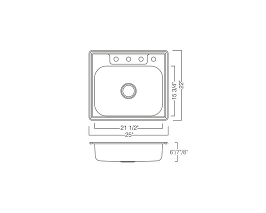 KST25227B-4 - 25X22X7 Drop-In Top Mount Stainless Steel Single
