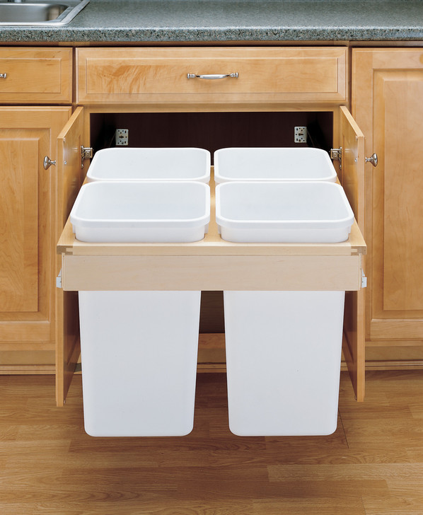 4WCTM-27-4 Quad 27 Qt Top Mount Waste Container For Waste Container-Wood-Light Brown