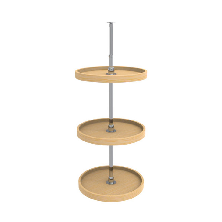 4WLS073-18-536 18" Wood Full Circle 3 Tray W/36" Lower Shaft For Lazy Susan-Wood-Light Brown