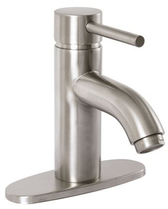 120122 - ESSEN SINGLE LEVER HANDLE MODERN STYLE LAVATORY FAUCET w/BRASS POP-UP - CERAMIC CARTRIDGE - SINGLE OR 4" CTR THREE HOLE MOUNT w/OPTIONAL COVER PLATE - BRUSHED NICKEL FINISH