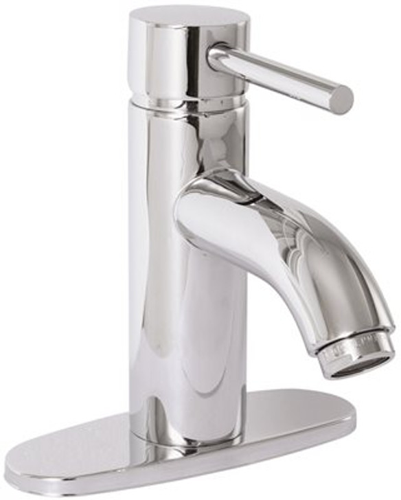 120125 - ESSEN SINGLE LEVER HANDLE MODERN STYLE LAVATORY FAUCET w/BRASS POP-UP - CERAMIC CARTRIDGE - SINGLE OR 4" CTR THREE HOLE MOUNT w/OPTIONAL COVER PLATE - CHROME FINISH