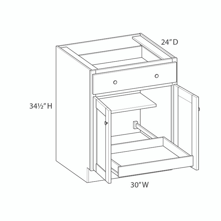 Rochelle Ready to Assemble 30 in. W x 34.5 in. H x 24 in. D Plywood Base Cabinet w/(1) Roll-out Tray in Bordeaux