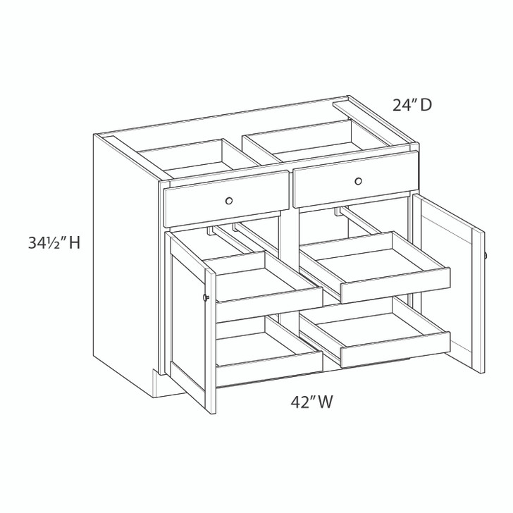 Brunswick Ready to Assemble 42 in. W x 34.5 in. H x 24 in. D Plywood Base Cabinet w/(4) Roll-out Trays in Walnut