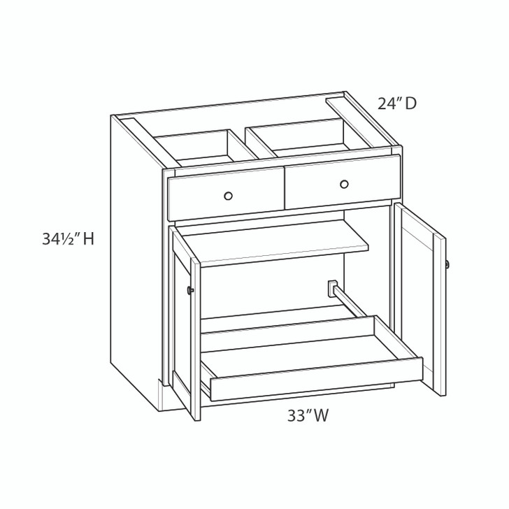 Dover Ready to Assemble 33 in. W x 34.5 in. H x 24 in. D Plywood Base Cabinet w/(2) Roll-out Trays in Caramel