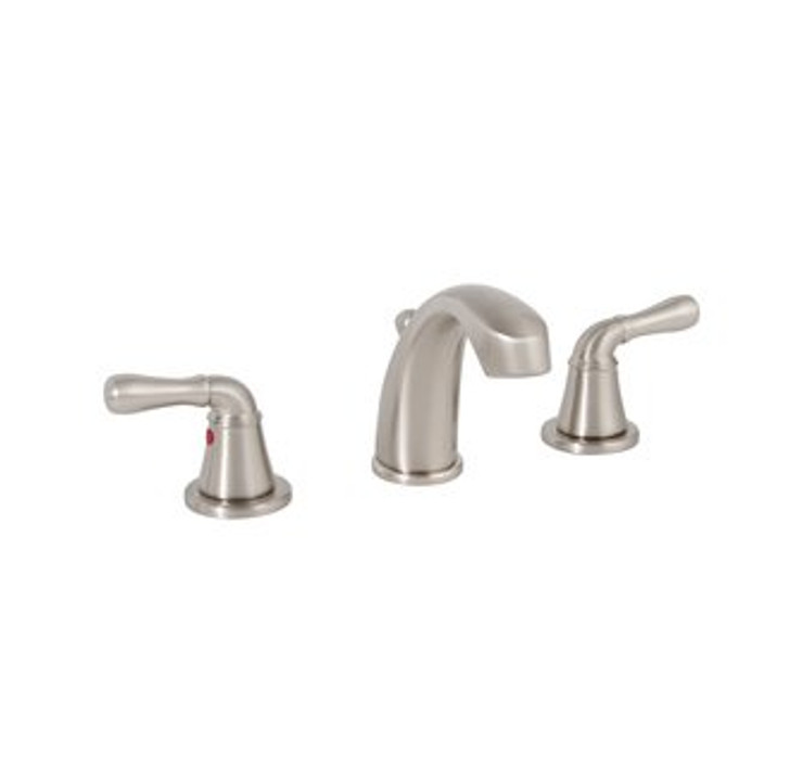120043LF - SANIBEL TWIN LEVER HANDLE CONTEMPORARY STYLE WIDESPREAD LAVATORY FAUCET w/BRASS POP-UP - CERAMIC CARTRIDGE - 4" TO 12" CTR THREE HOLE MOUNT - BRUSHED NICKEL FINISH -LEAD FREE