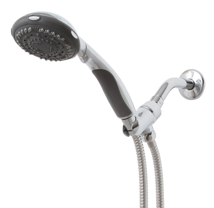 192053 Showerhead Hand Held W/Seven Functions - Abs Body - 2.5 Gpm - Easy-Clean Rubber Spray Jets - 72" Plastic Hose W/Brass Couplings - Mounts Directly To Shower Arm (Bracket Included) - Chrome Finish