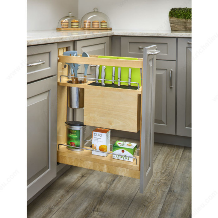 448KB-BCSC-5C 5" 448 Knife Block Base Organizer W/Blum Sc Slides - 9" Fh Base Cab For Base Organizer-Wood-Light Brown