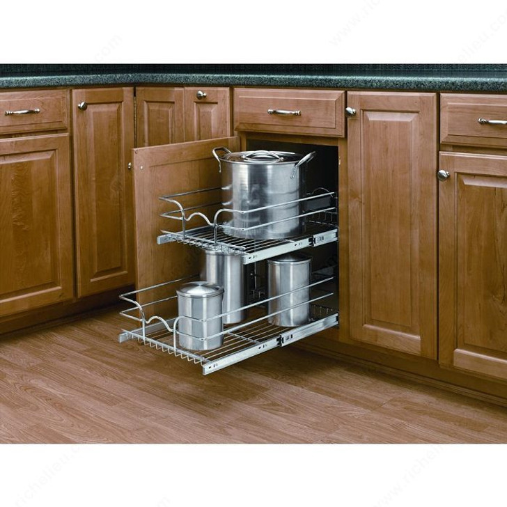 Rev-A-Shelf - 9 x 18 2-Tier Cabinet Pull Out Wire Basket - Chrome