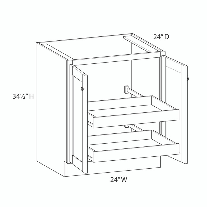 Edinburgh Ready to Assemble 24 in. W x 34.5 in. H x 24 in. D Plywood Base Cabinet Full Height Door(s) w/(2) Roll-out Trays in Painted Stratus