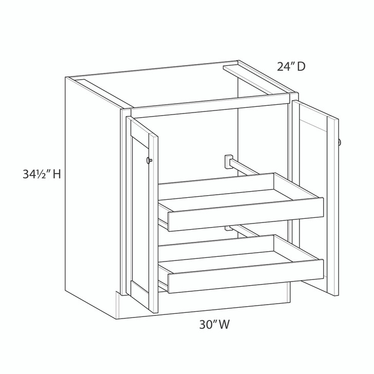 Edinburgh Ready to Assemble 30 in. W x 34.5 in. H x 24 in. D Plywood Base Cabinet Full Height Door(s) w/(2) Roll-out Trays in Painted Stratus