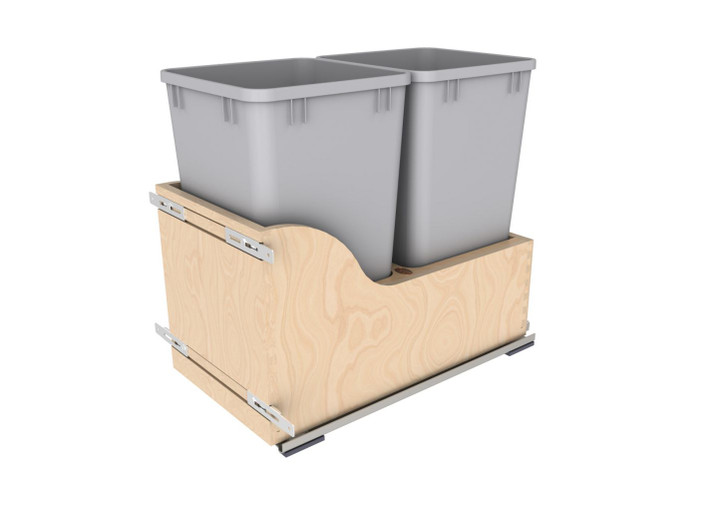 4WCSC-1527DM-2 Dbl 27 Qt Wood Waste Container - Mov Blum Slides - 15" Cab For Waste Container-Wood-Light Brown