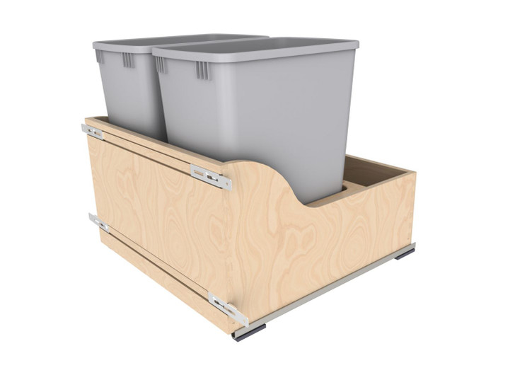 4WCSC-2432DM-2 Dbl 32 Qt Wood Waste Container - Mov Blum Slides - 24" Cab For Waste Container-Wood-Light Brown
