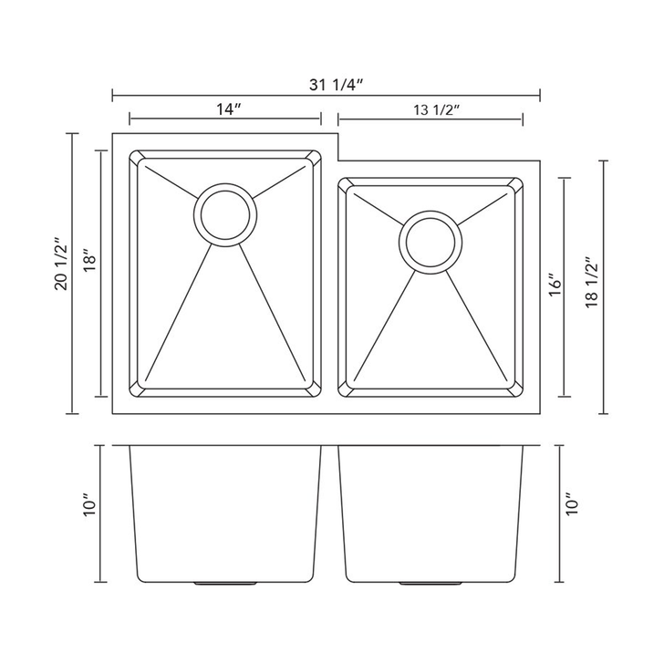 HA126-R15-16G 16G Double Bowl 60/40 Tight Radius