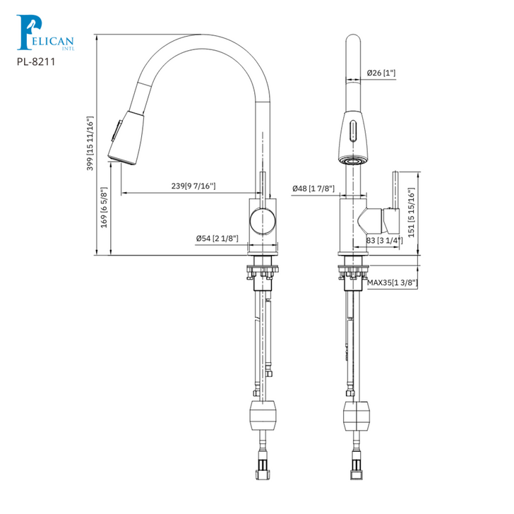 8211BN 15-11/16" High Arc Single Hole-Pull Down