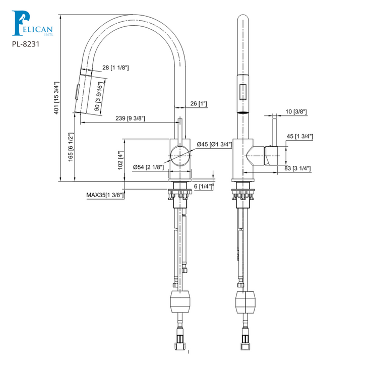 8231BG 15-3/4" High Arc Single Hole & Lever - Pull Down