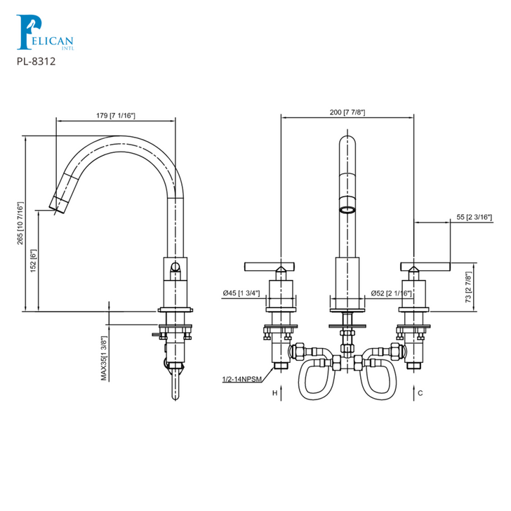 8312CH 2 Handles Wide Spread 10-7/16" Height