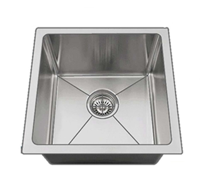 TR17-16G Undermount Square Single Bowl Sink (¾" Radius Corners) - 16 Ga Stainless Steel - Overall Dimensions 17" L X 17" W - Bowl Dimensions 15" L X 15" W X 9" D