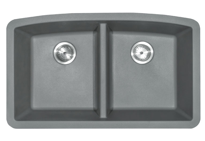 SIN-QTZ-DBLBWL-5050-3219-GRY - UNDERMOUNT GREY QUARTZ DOUBLE BOWL
