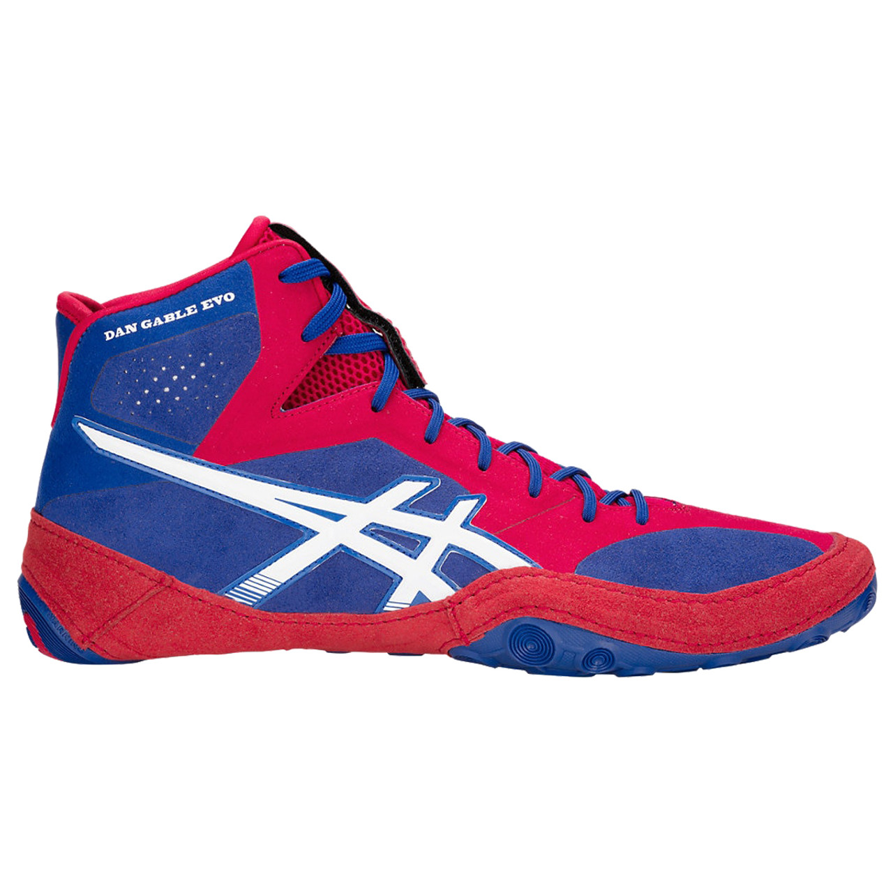 black and red asics wrestling shoes