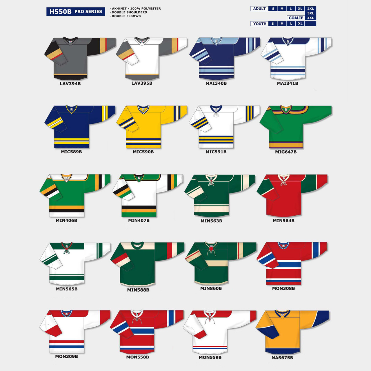 Athletic Knit H550B-2 Hockey Jerseys - Various Colors