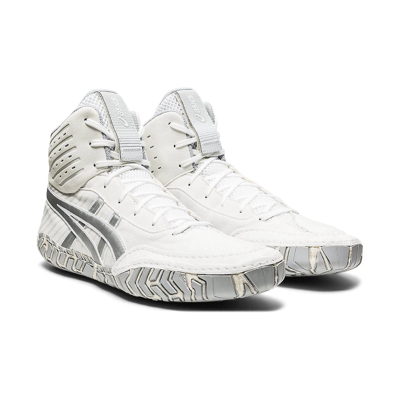 Asics Aggressor 4 Adult Wrestling Shoes - White/Silver