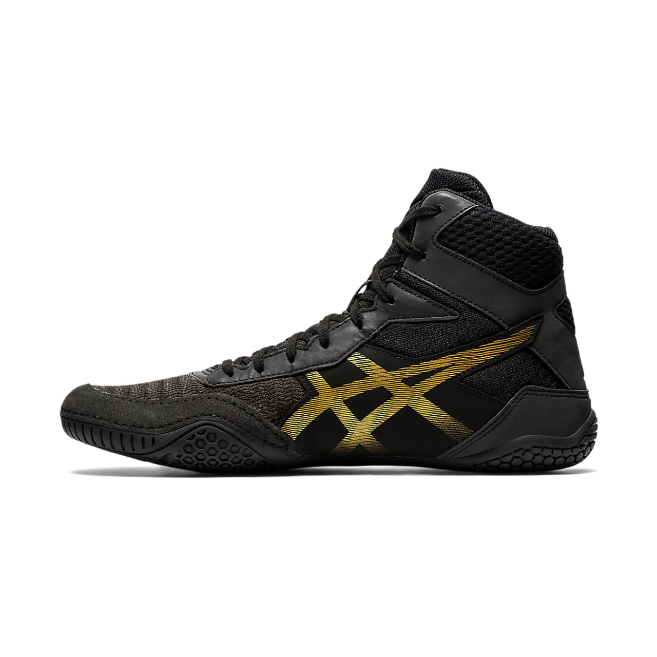 black and gold asics wrestling shoes