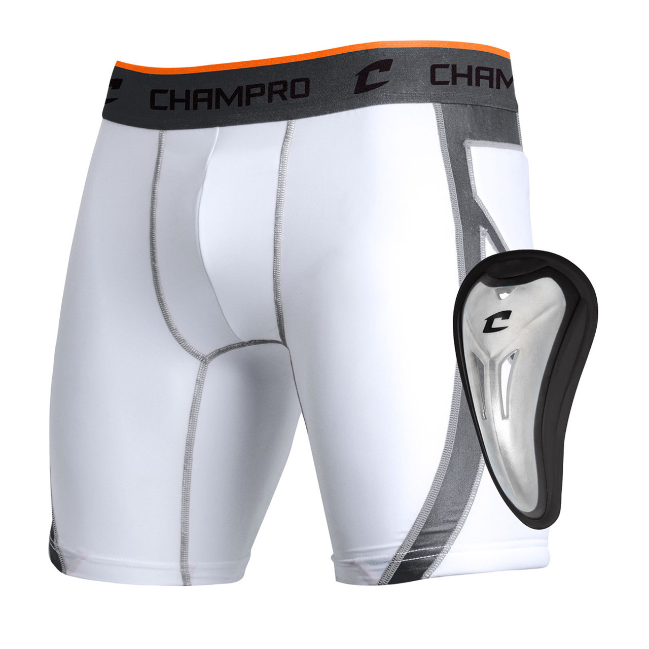 Champro Wind-Up Youth Baseball Compression Sliding Shorts w/Cup - White