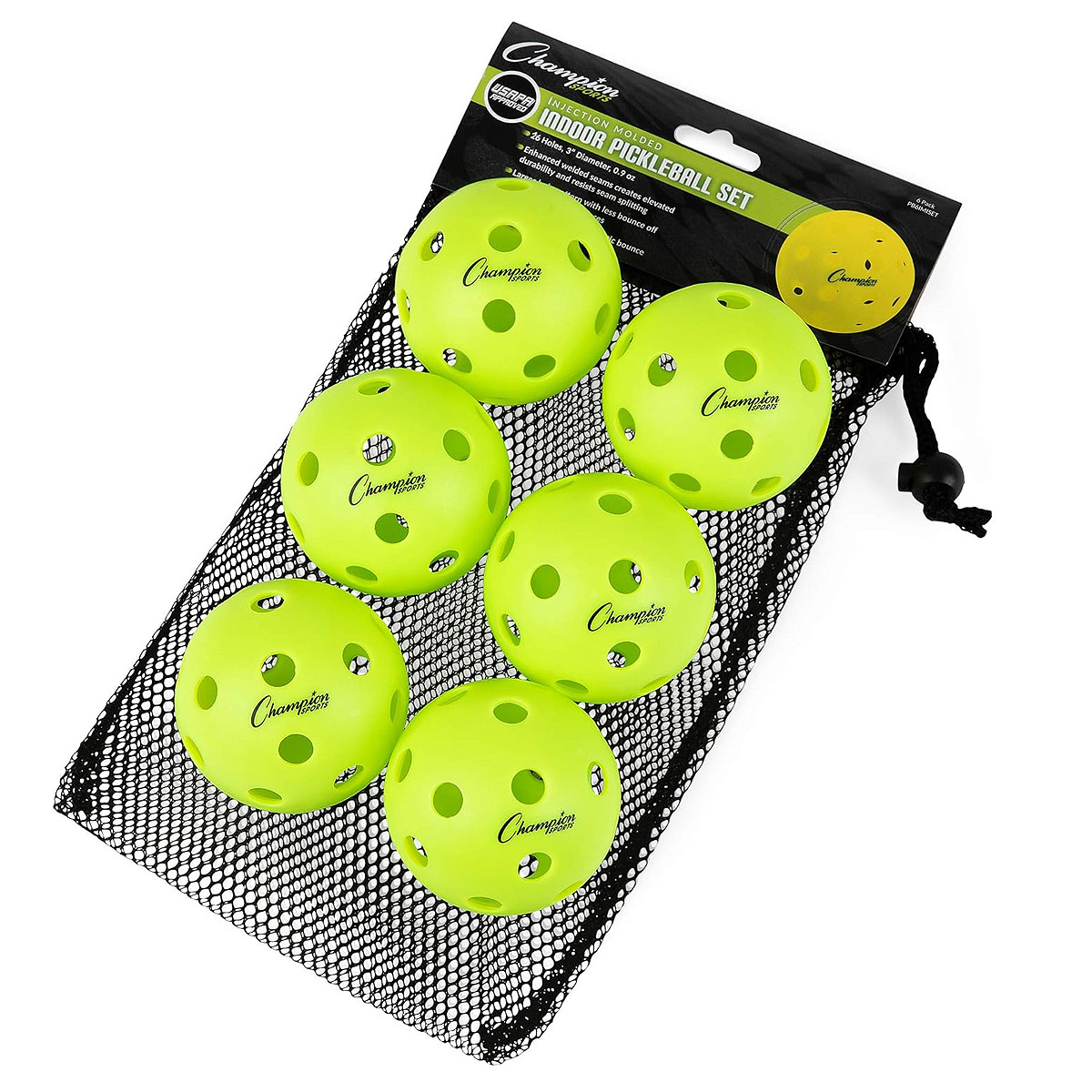 Champion Injection Molded Indoor Pickleball 6 Ball Set