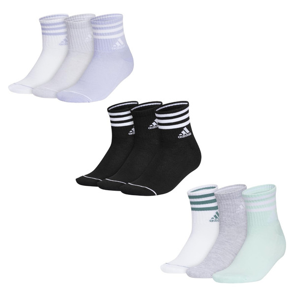 adidas Women's Cushioned 3-Stripe 3.0 High Quarter Socks 3-Pack - Various Colors