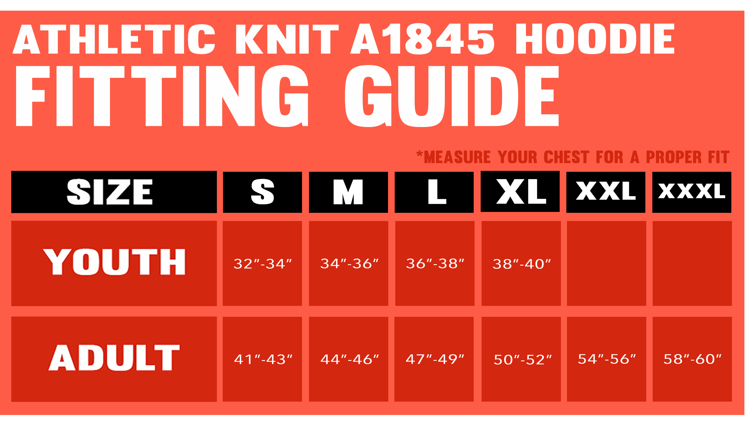 Athletic Knit Sizing Charts 