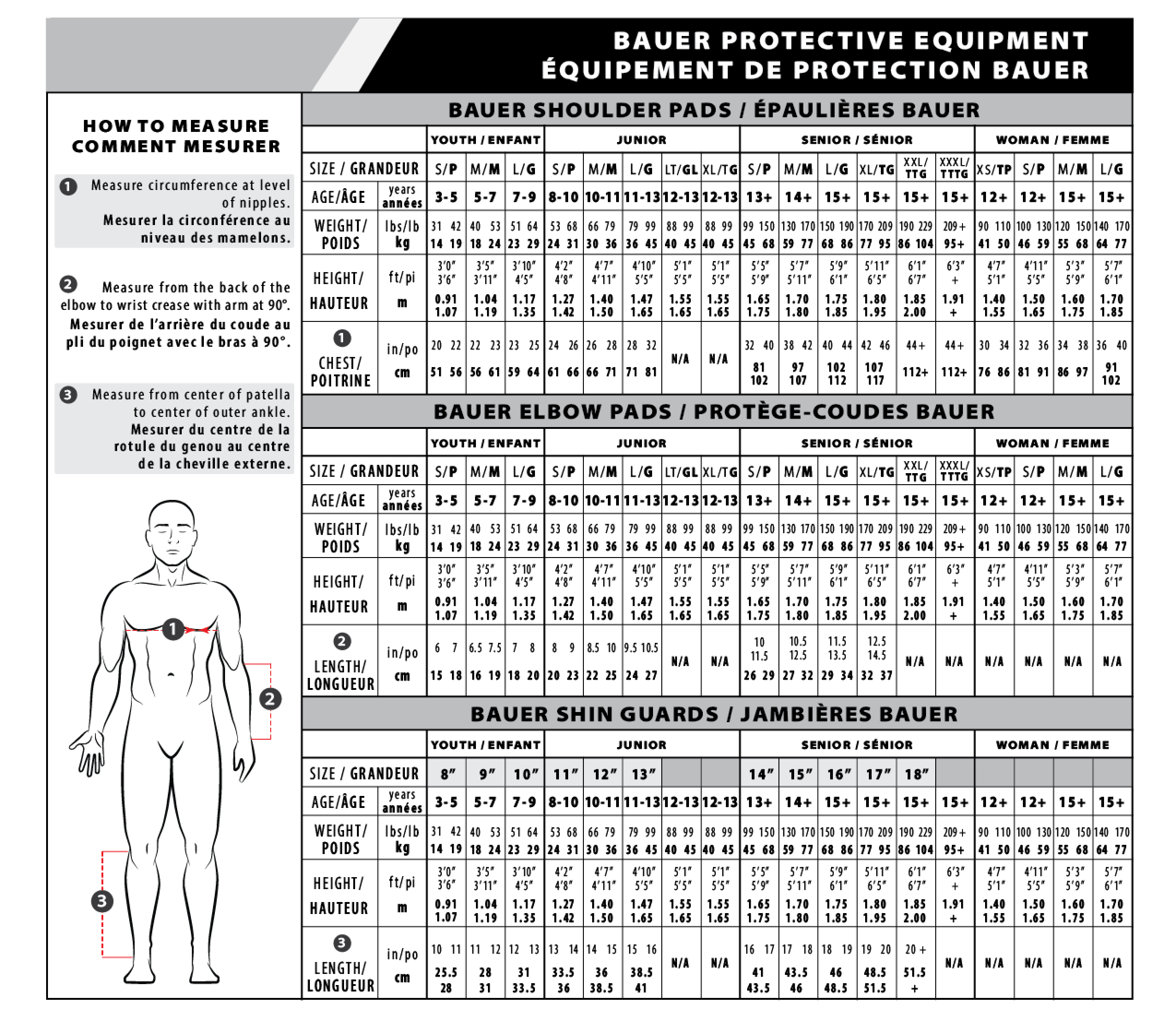 Bauer Elbow Pad Size Chart and Sizing Guide for Hockey