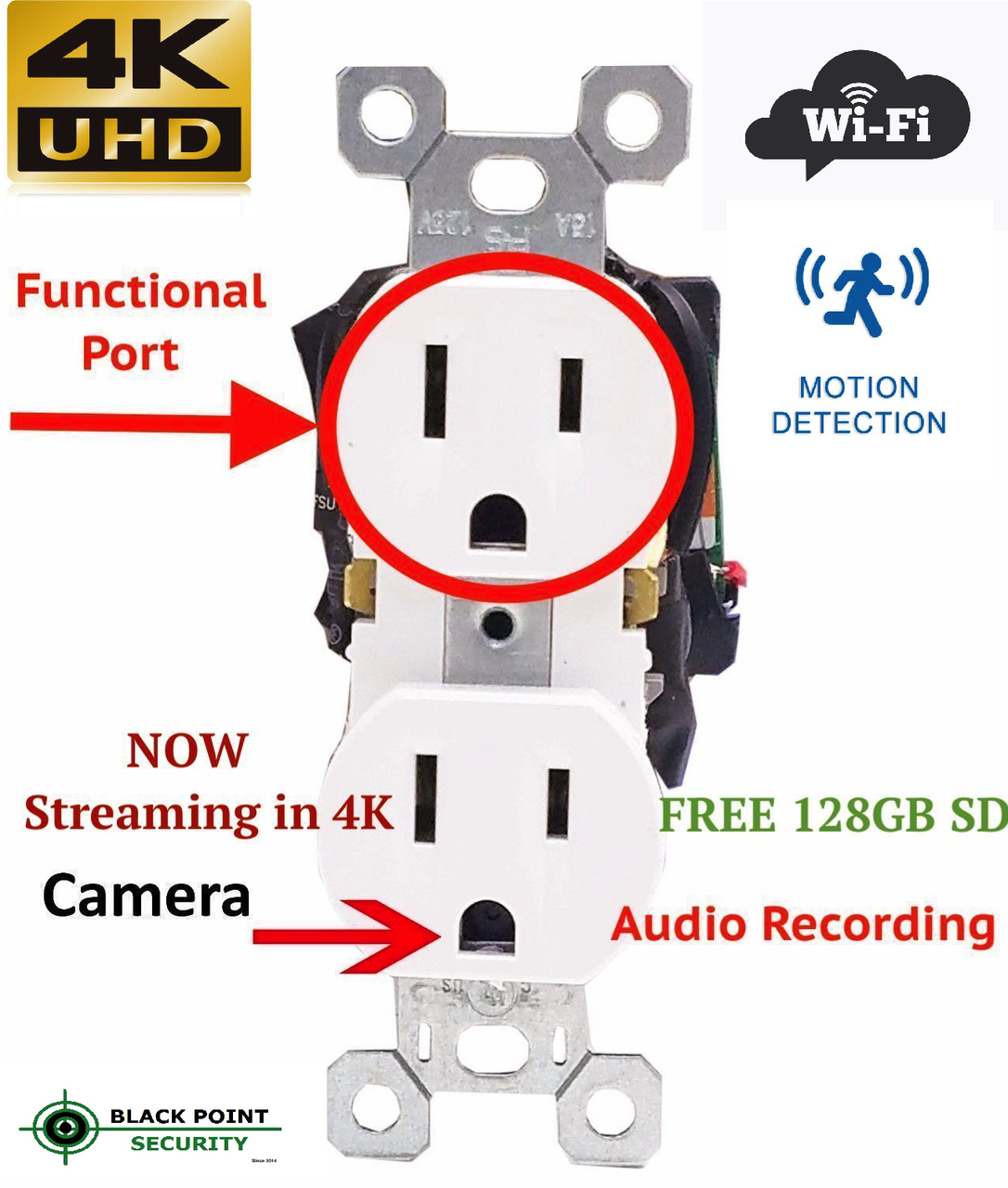Spy 4K HD Camera with WIFI in AC Receptacle Functional Outlet