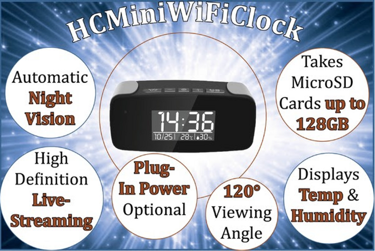 Alarm Clock with Hidden Camera HD 1080P, Night Vision Wi-Fi Live Streaming Video Recorder Wireless