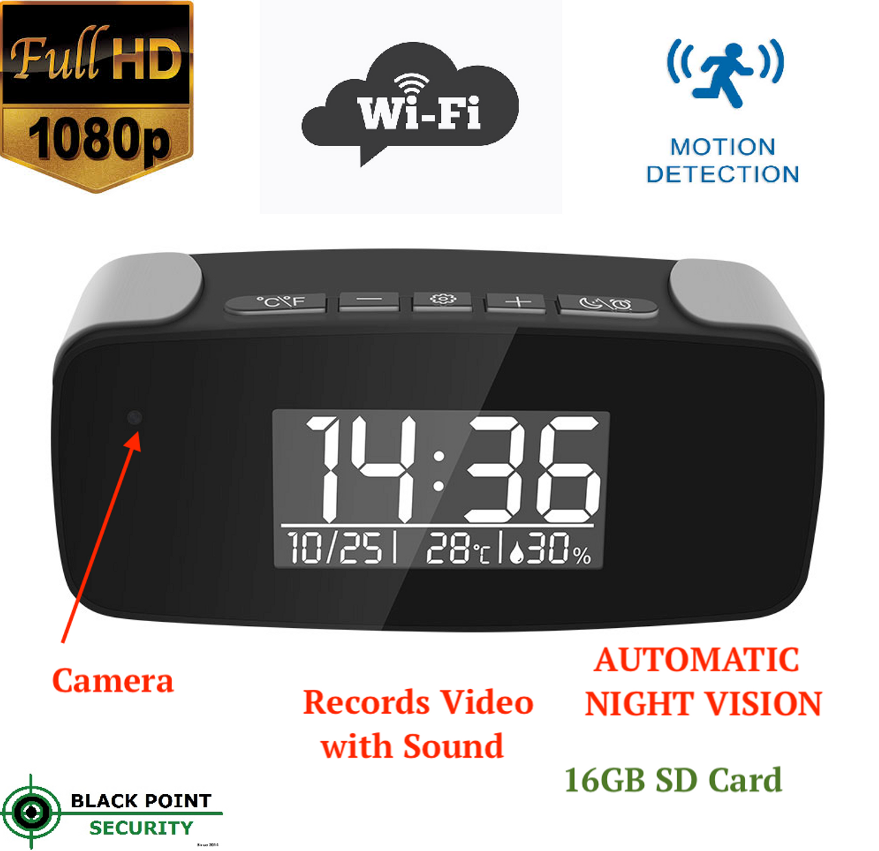 Alarm Clock with Hidden Camera HD 1080P, Night Vision Wi-Fi Live Streaming Video Recorder Wireless