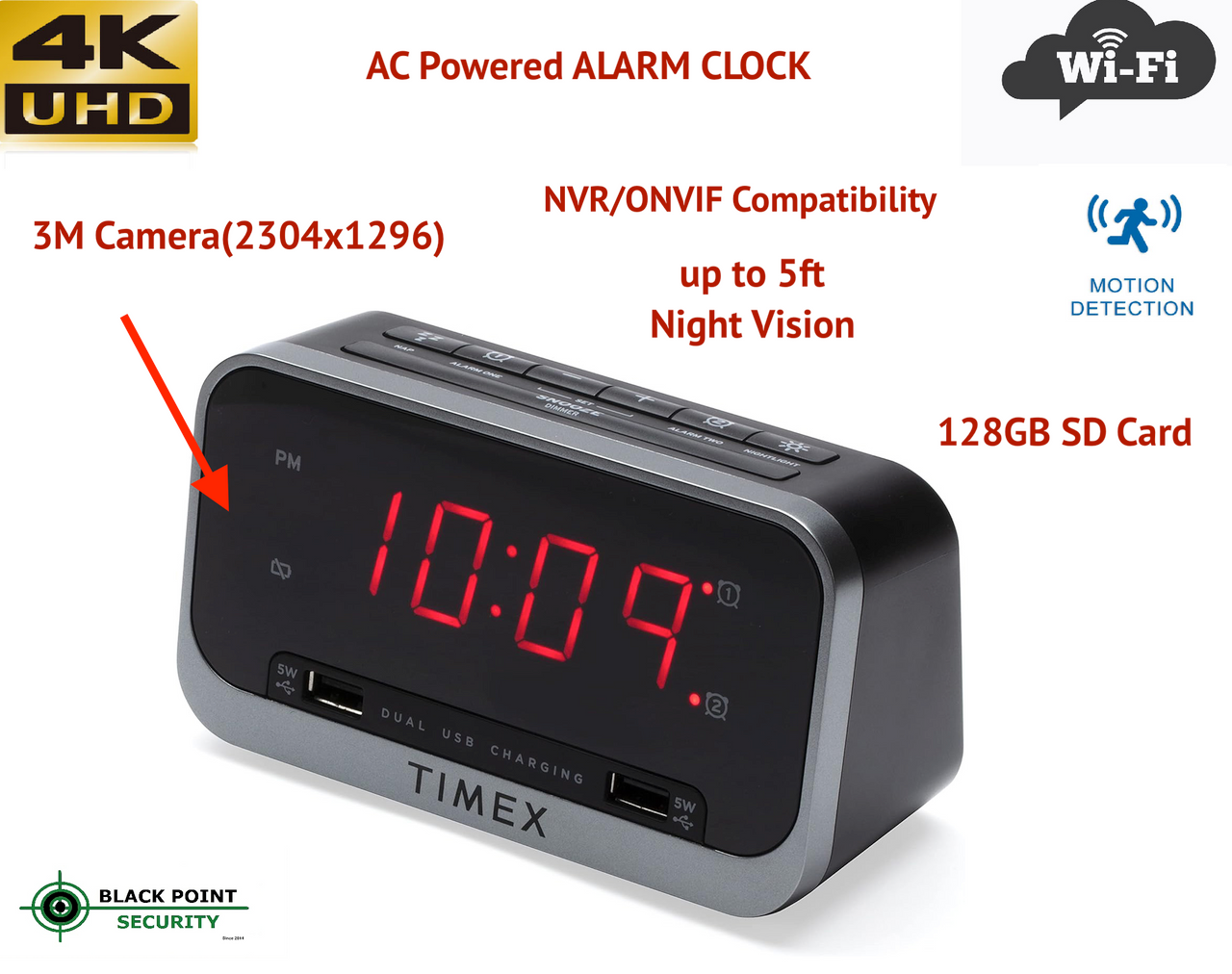 4K Hidden Camera Wifi Night Vision in Alarm Clock