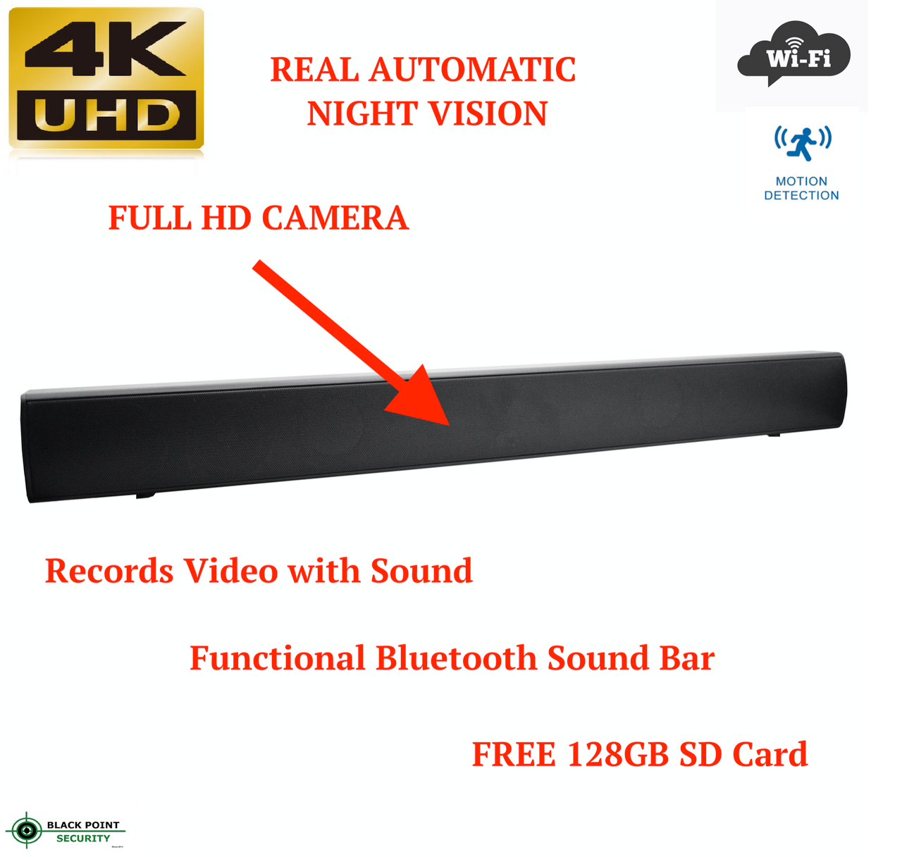 BB4KNESoundBar sound bar bluetooth hidden 4k camera