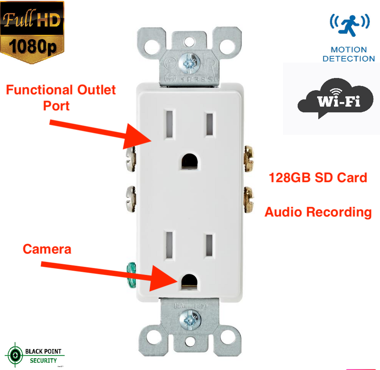 Wireless Wall WIFI 1080P HD Hidden Camera with remote view AC Decora Wall Power Plug Receptacle Functional Outlet with Audio