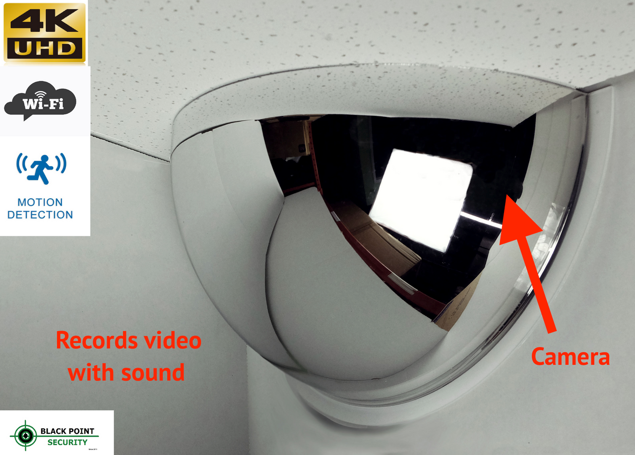 Hidden 4K Spy WIFI Camera with Audio in Half Dome Mirror for Workplace 