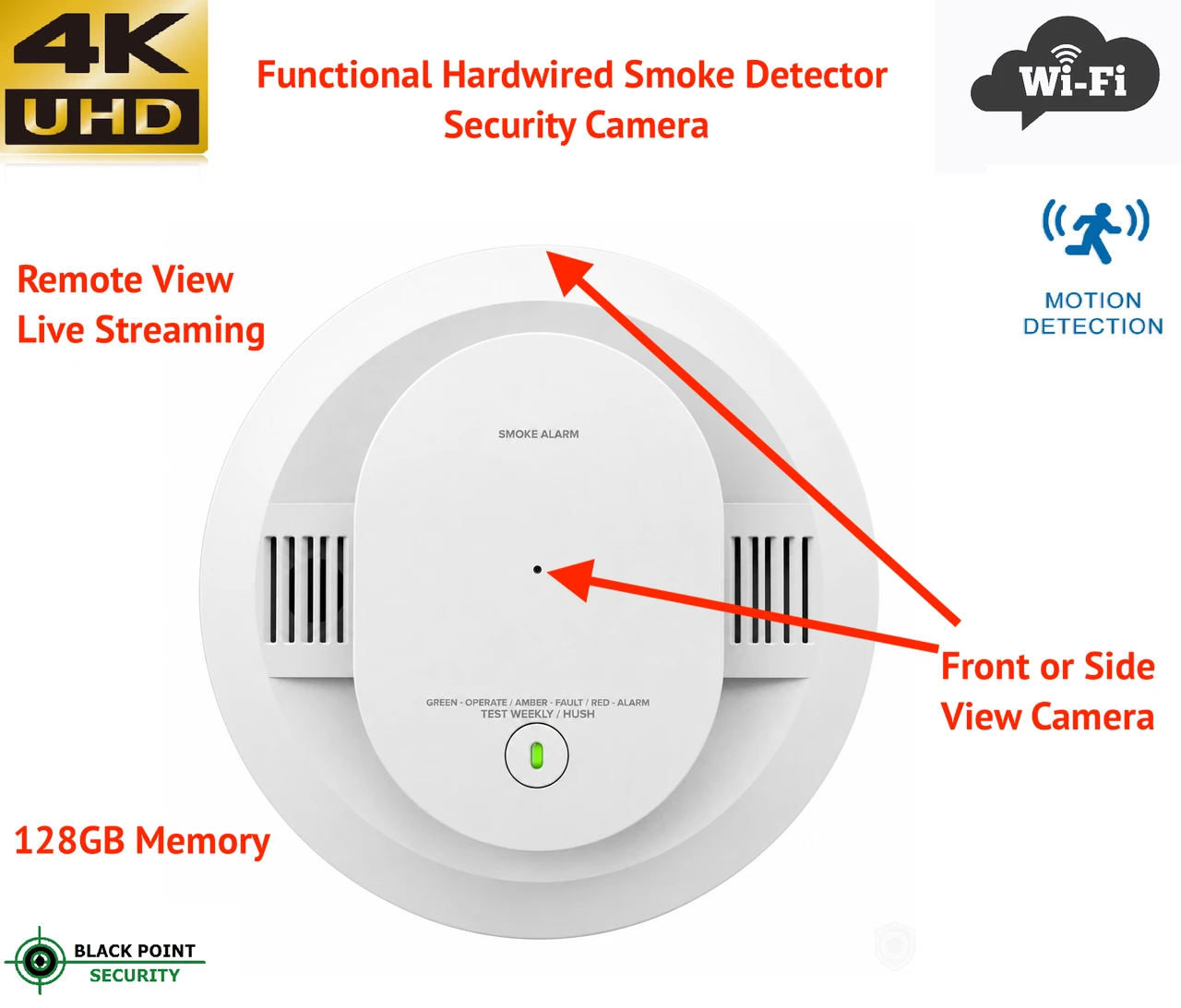 Hardwired Functional Smoke Detector 4K Hidden WIFI DVR Camera