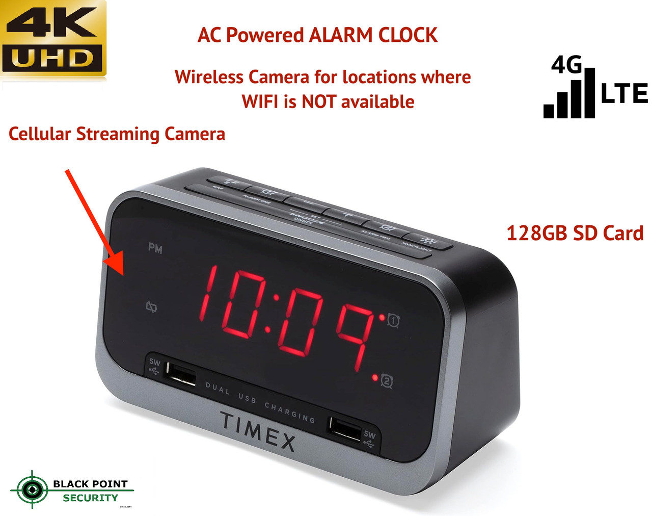 Alarm Clock 4G Cellular Hidden Spy Camera with Audio