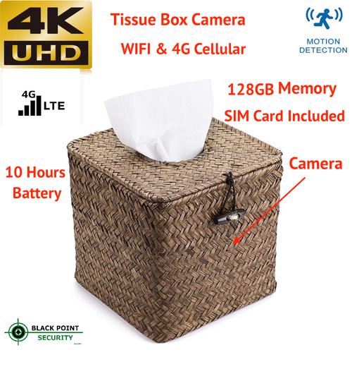 4G LTE Cellular Hidden Security Camera Tissue Box Holder